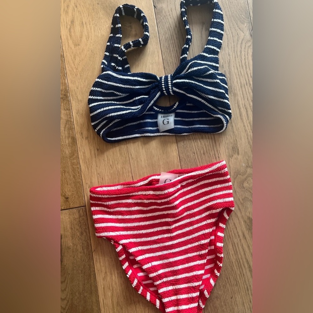 COPY - Hunza G Blue and White Striped Bikini one size